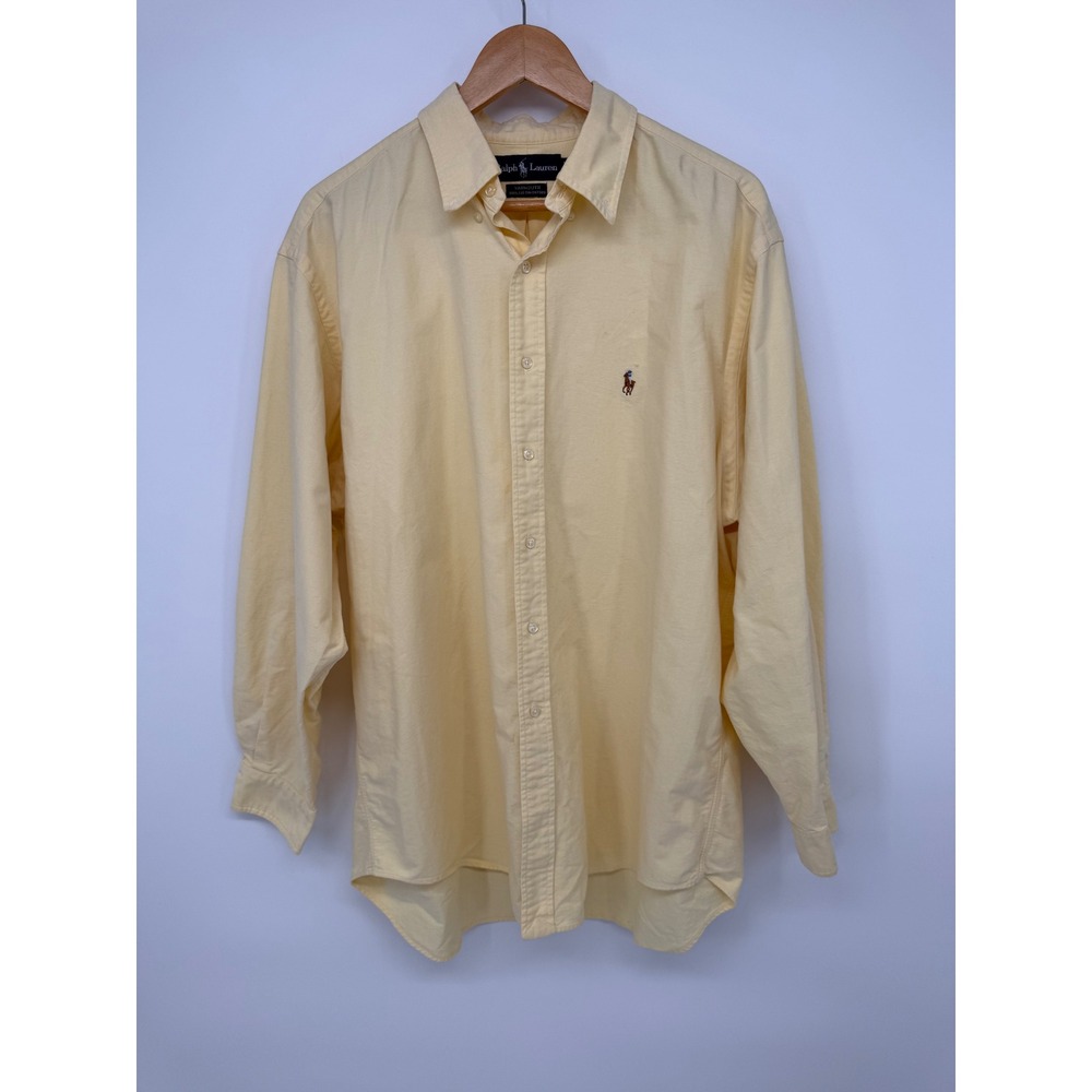 Polo Ralph Lauren Yarmouth Shirt Mens XL Tall 90s Vintage Yellow Cotton Oxford